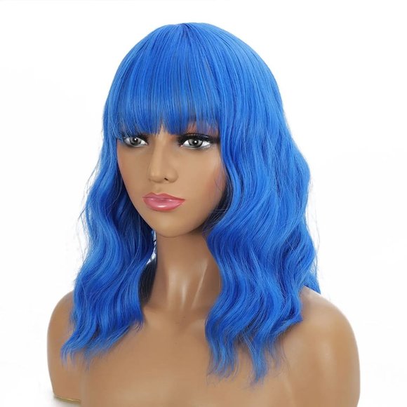 Sky Blue Wavy Wig with Bang - Picture 1 of 3